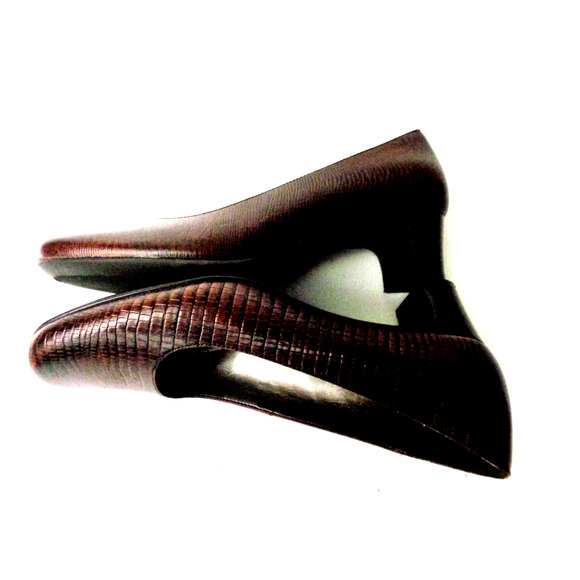 NATURALIZER Destin US 6.5M Brown Lizard Print Leather Pump Shoe w Block Heel - Picture 6 of 7